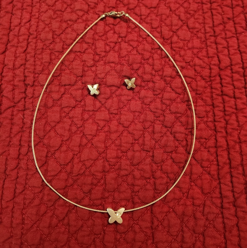 Vintage Lady Remington silvertone butterfly choker, necklace & earrings set